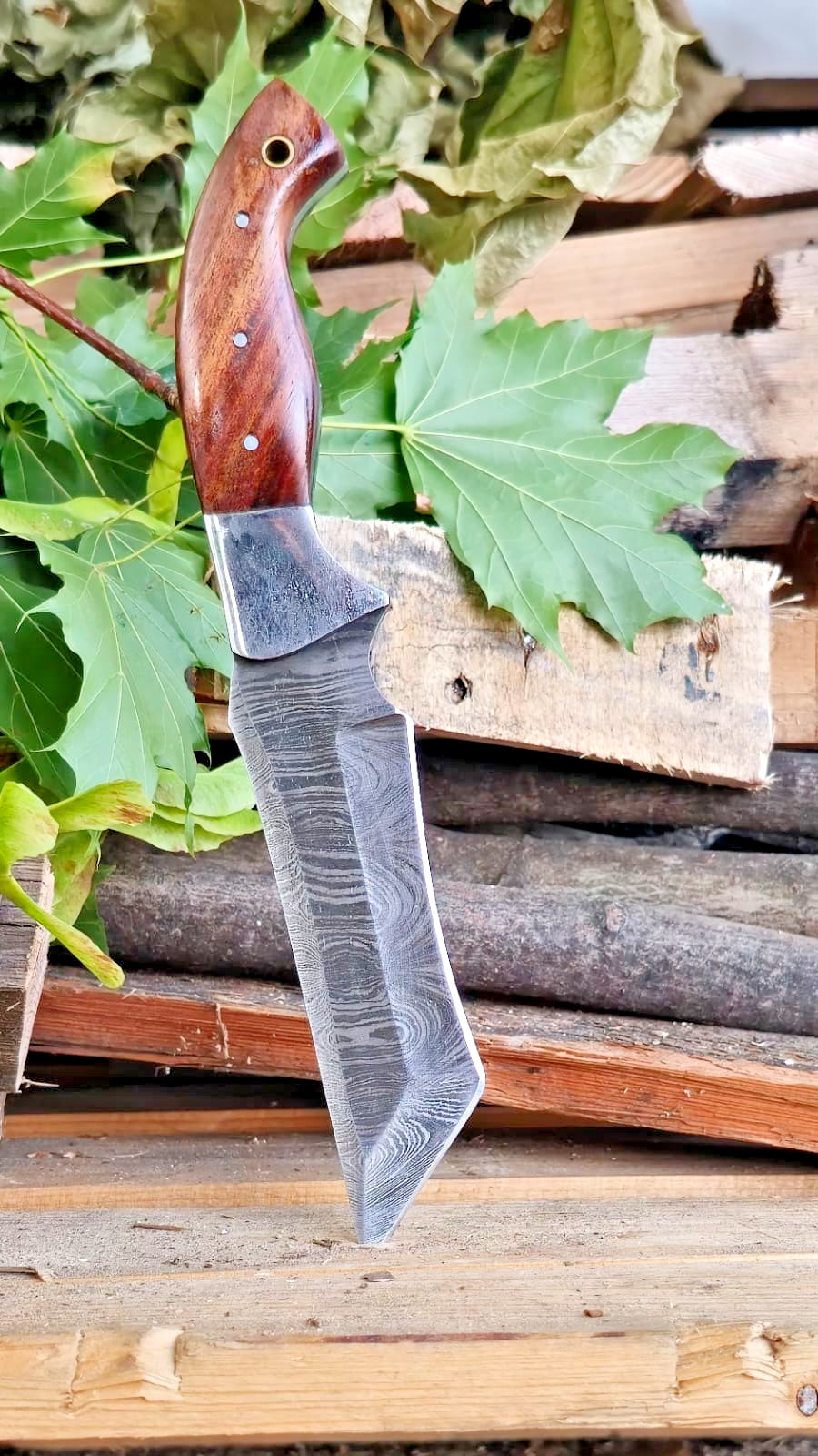 10” Damascus steel Hunting Fixed Blade Hunting Knife Bowie Outdoor Tactical
