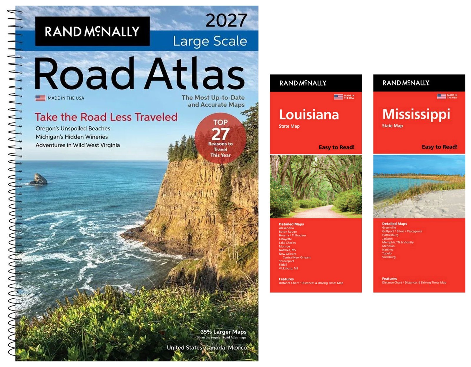 Rand McNally 2027 Large Scale Road Atlas + Easy-to-Read Louisiana & MS Maps