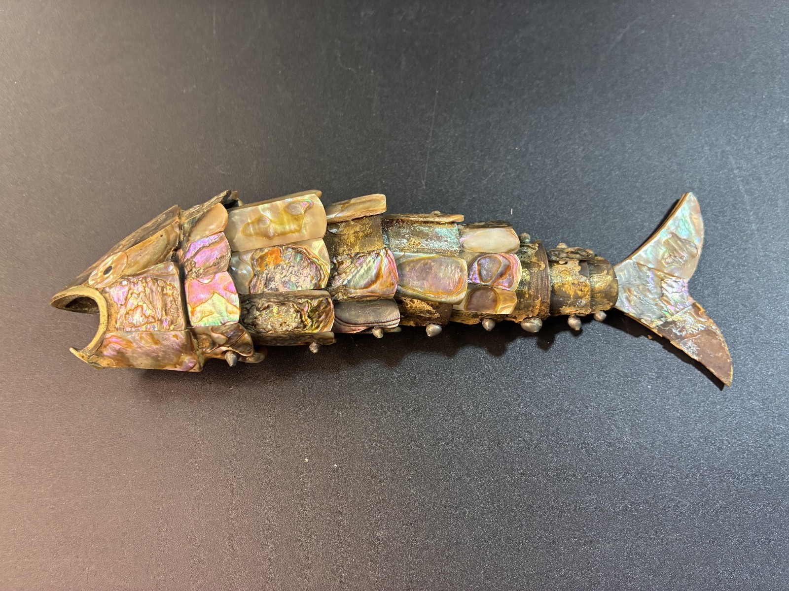 Vintage 1960s Articulated Abalone Shell Fish Bottle Opener 6"