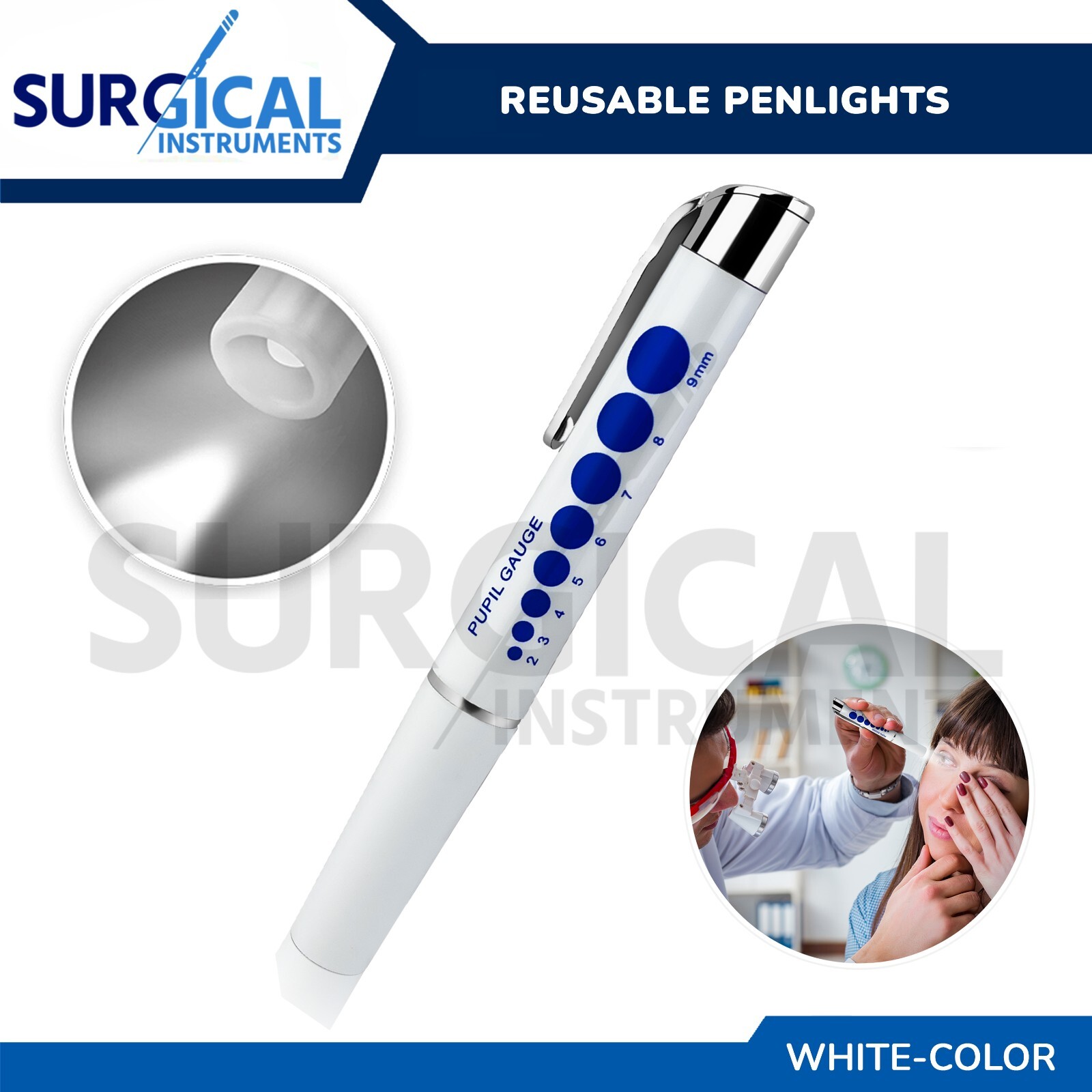 LED Medical Diagnostic Reusable Penlight + Pupil Gauge + AAA Batteries US Seller