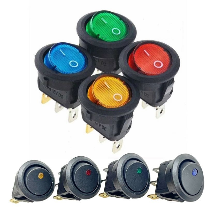 Toggle Switch Rocker Switch 20mm 12V LED Illuminated Round ON/OFF DC 20A 3-Pin