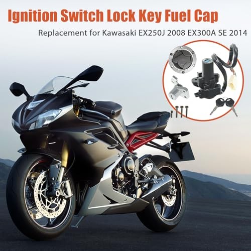 Motorcycle Ignition Switch Lock Key Fuel Cap Replacement for Kawasaki EX250J