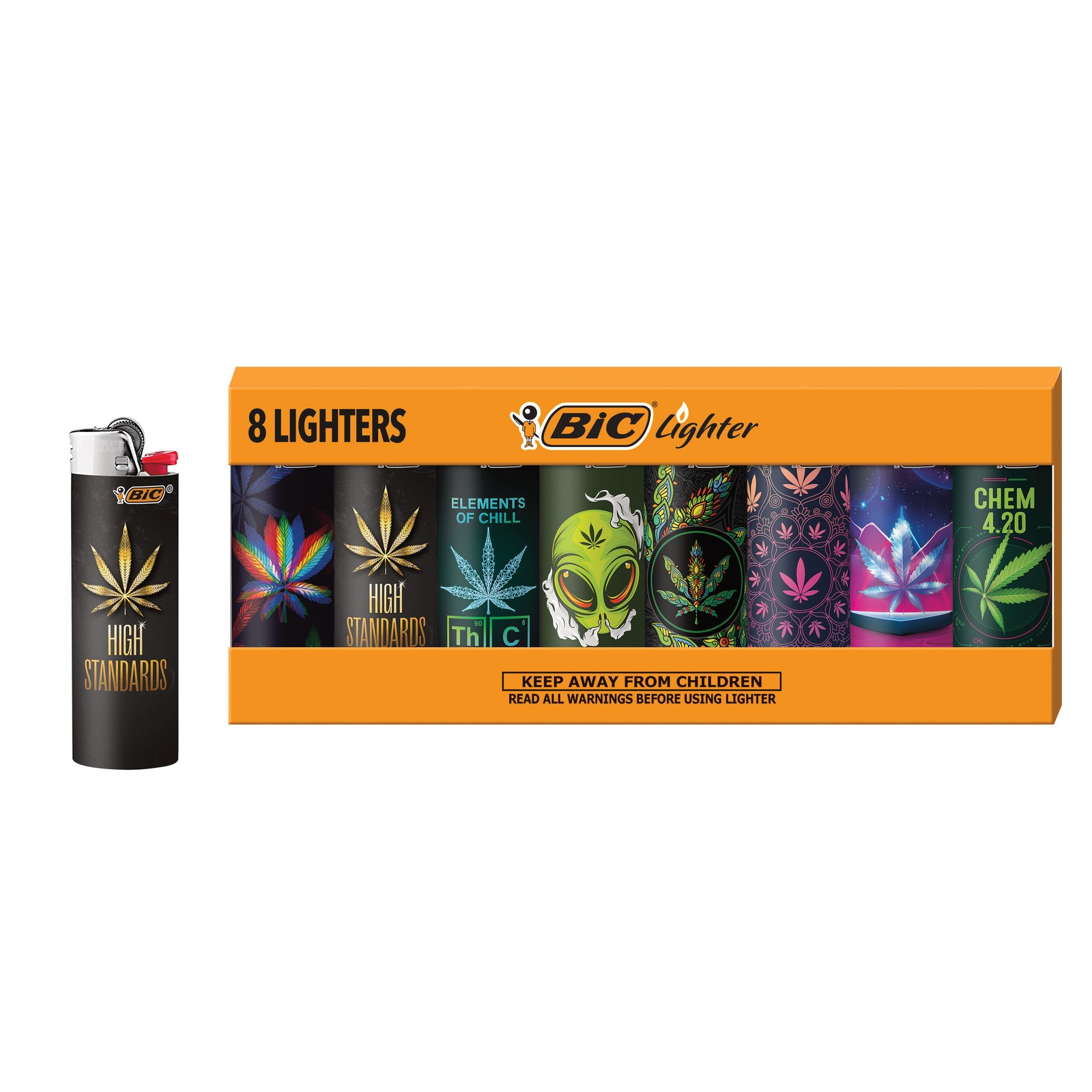 BIC Maxi Pocket Lighters, Special Edition High Standards, 8-Pack