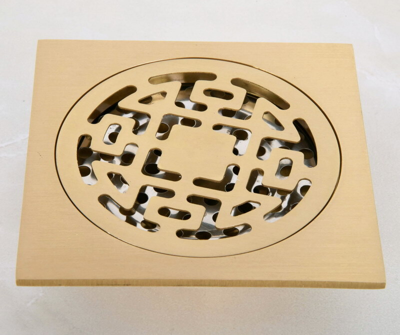 Antique Brass Carved Square Shower Drain Floor Waste Drain Cover Strainer shr050