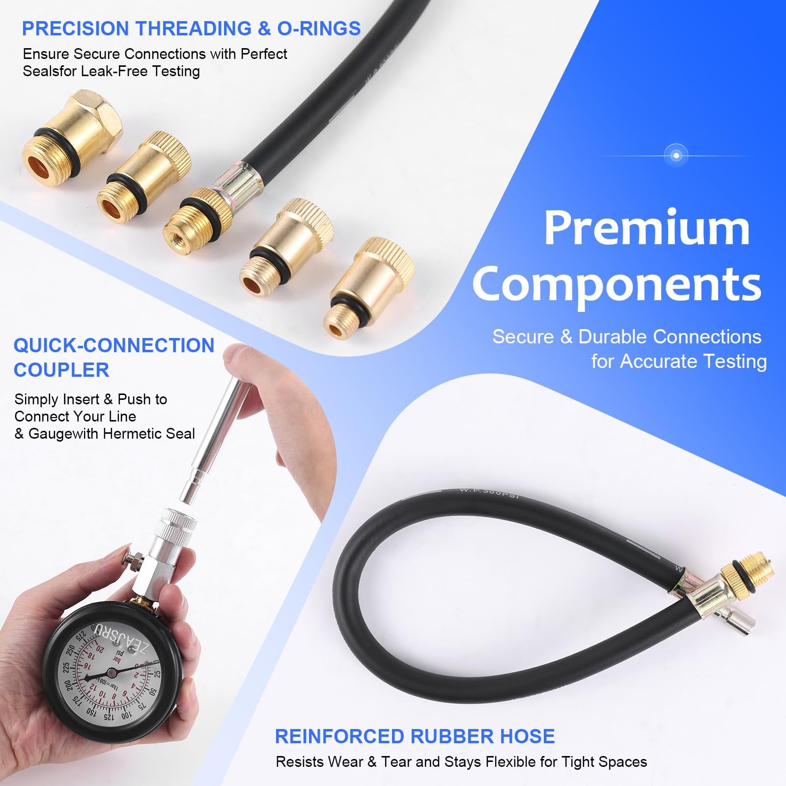 Compression Tester Kit Gasoline Engine Cylinder Pressure Gauge 0300 PSI 8PC