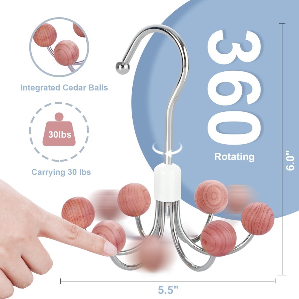 Hoodie Hangers 2-Pack with 6 Balls, 360°Swivel Purse Hanger, Scarf Hanger,1118