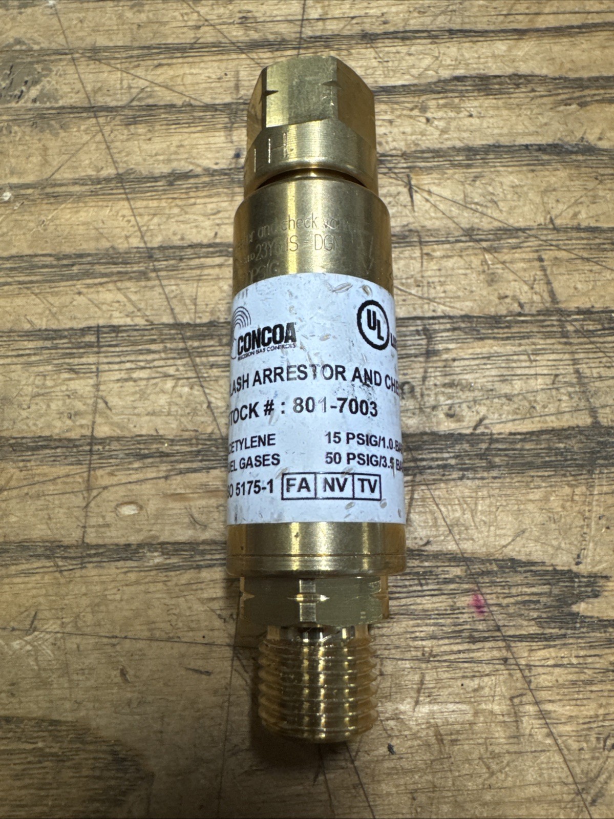 Concoa Flash Arrestor & Check Valve 801-7003 9/16"-18 UNF LH 1J3843-D2