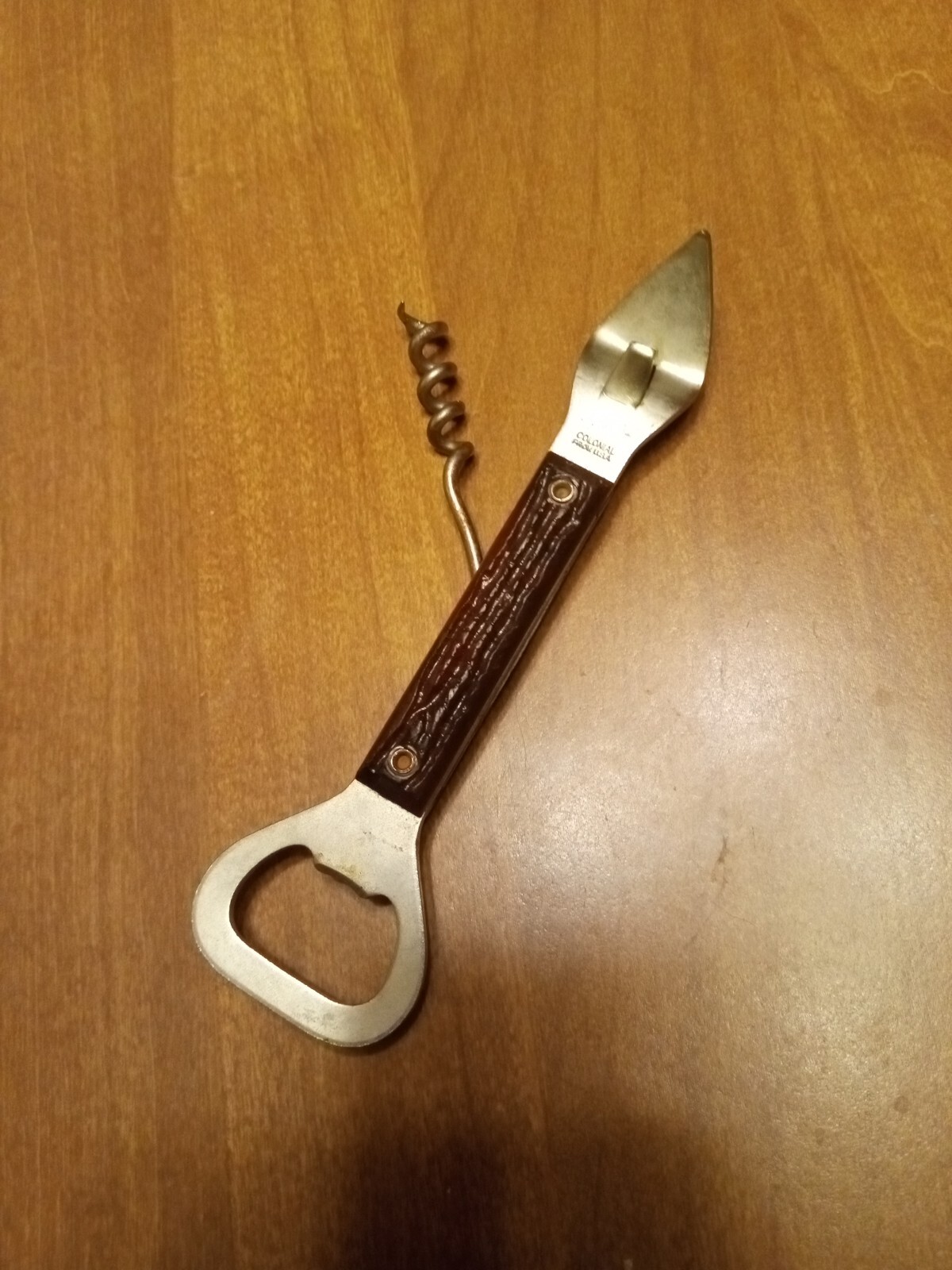 Vintage "Colonial" Bottle Opener USA Great Condition! Wood Handle RARE!