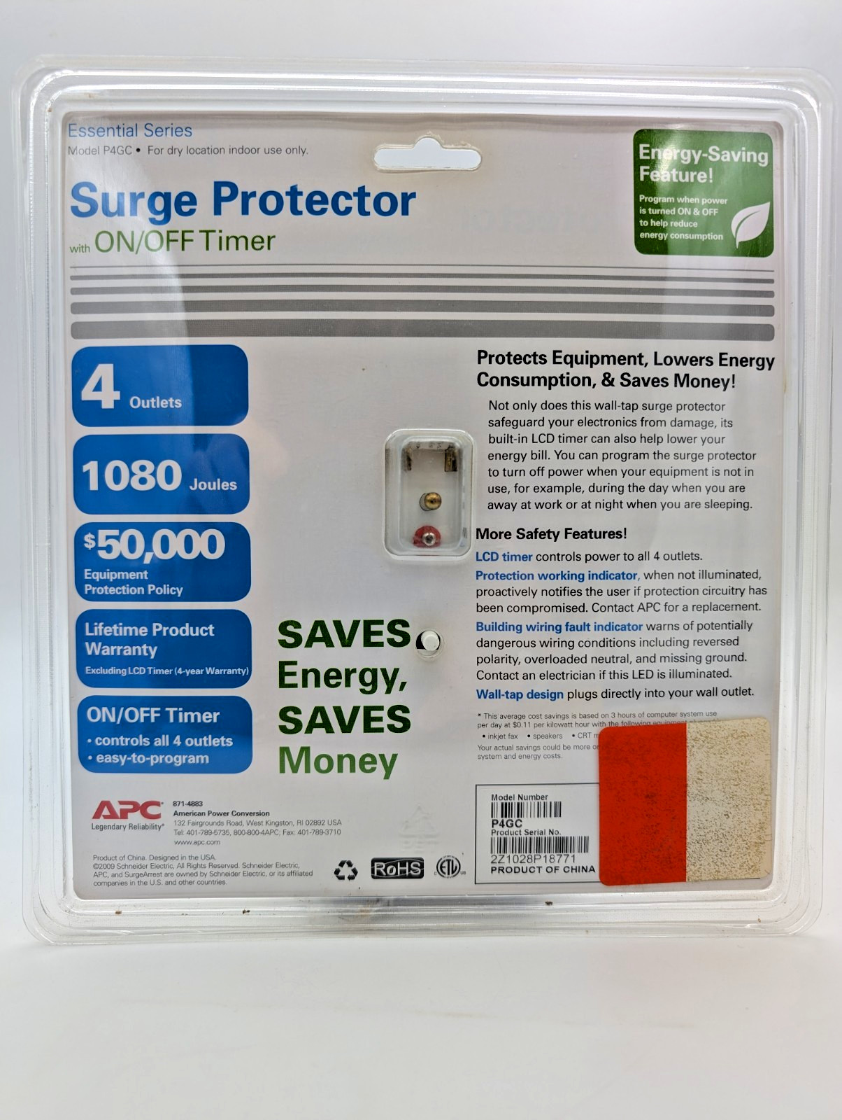 New Sealed APC Surge Protector 4-Outlet Programable Timer Model P4GC Indoor Use