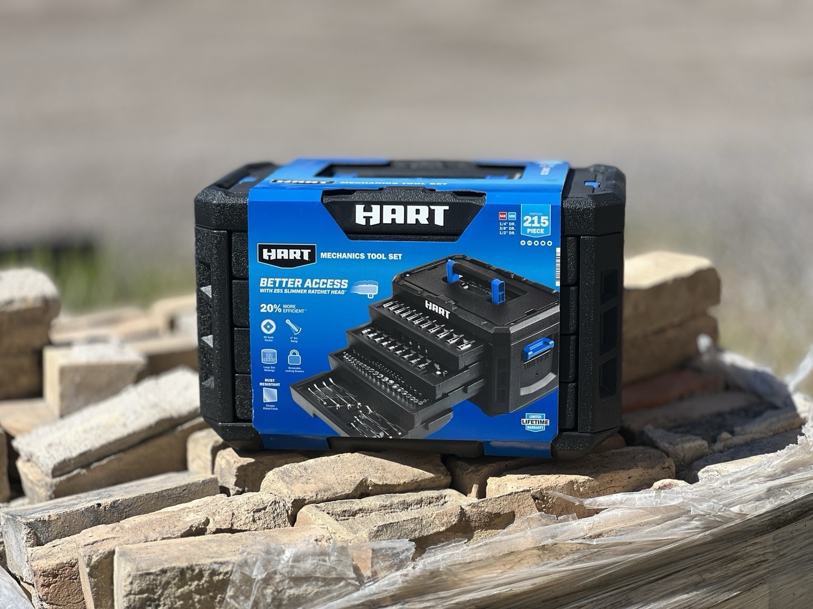 215-Piece HART Mechanics Tool Set & Case SAE MM 1/4”, 3/8”, 1/2” DR. Chrome