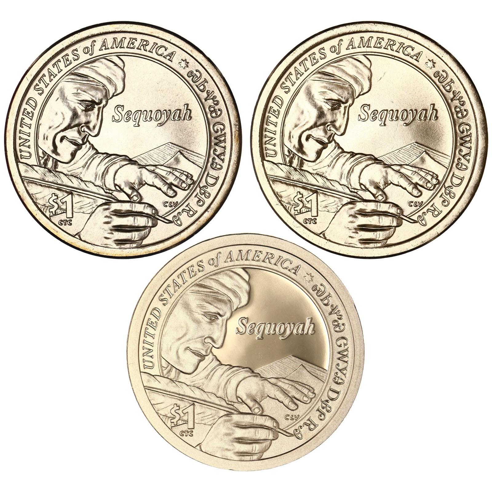 2017 P D S Native American Sacagawea Dollars BU & Gem Proof 3 Coin Set