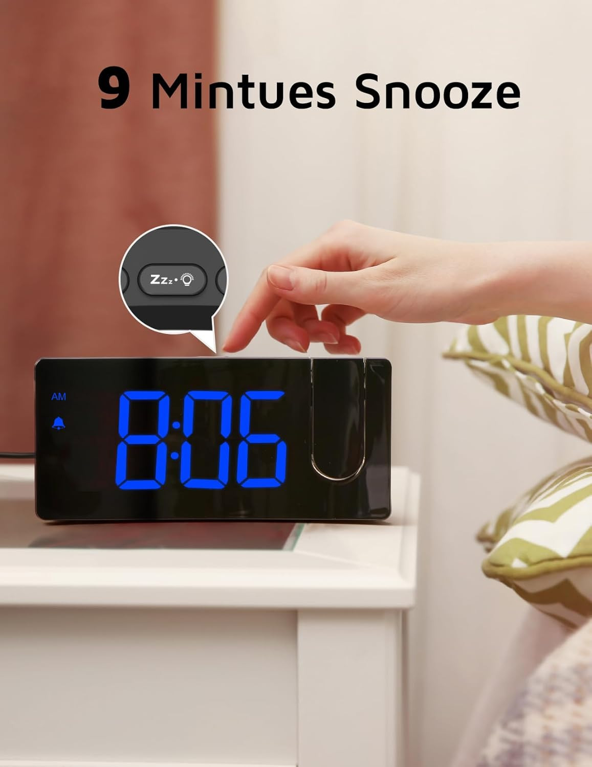 GOLOZA Projection Alarm Clock, Digital Clock with 180° Rotatable Projector, 3-Le