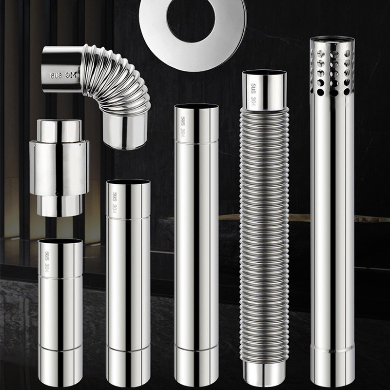 1PC Gas Water Heater Exhaust Pipe 304SUS Straight Corrugated pipe Fitting Silver