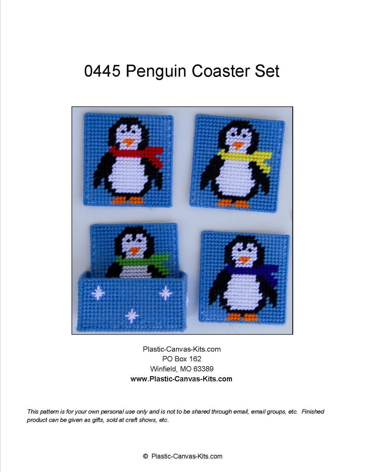 Winter Penguins Coaster Set-Plastic Canvas Pattern or Kit