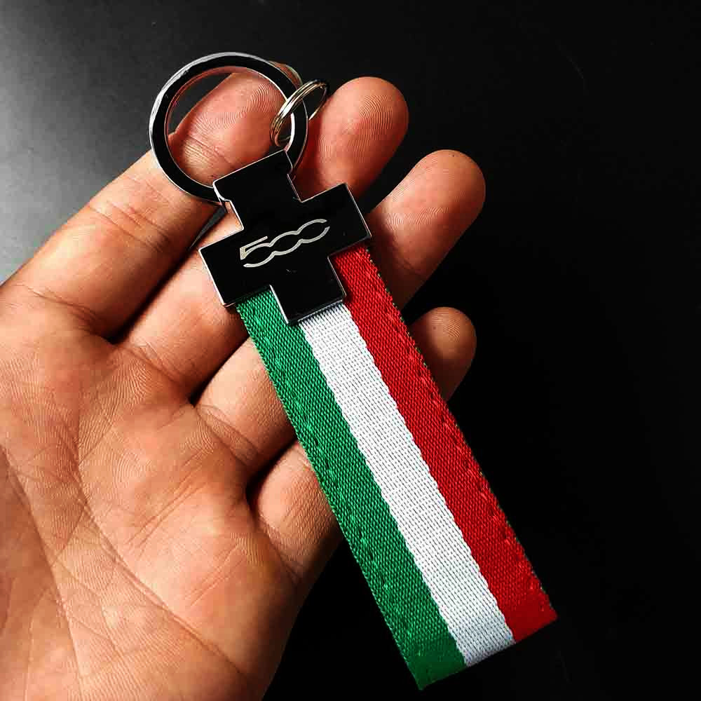 Italy Key Strap 500 Keychain Leather Car Keyring Key Fob Pendant Italian Flag