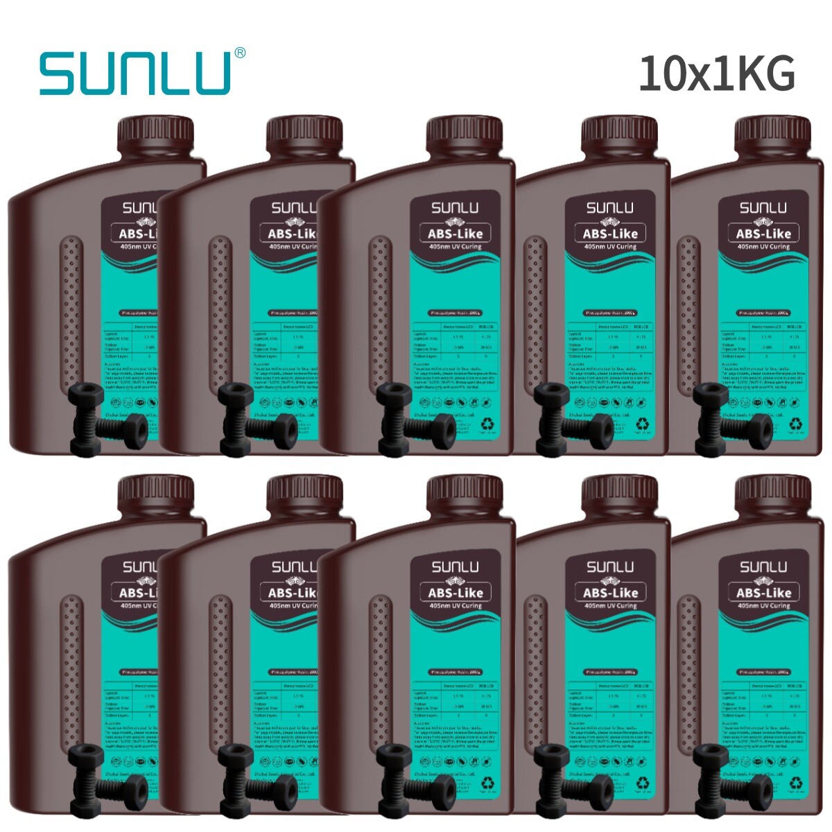 10×1KG Sunlu ABS Like Photopolymer Rapid Resin For 405nm LCD Printer Black