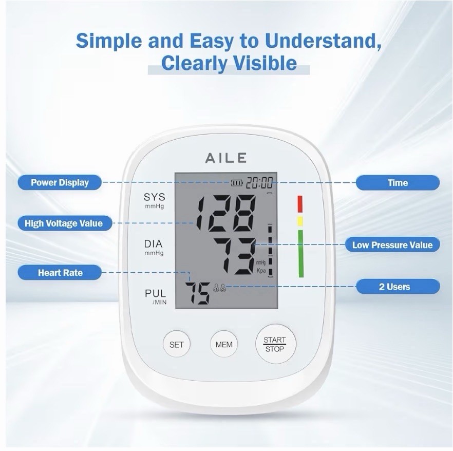 AILE X5 Upper Arm Blood Pressure Monitor Digital Automatic BP Machine White NEW