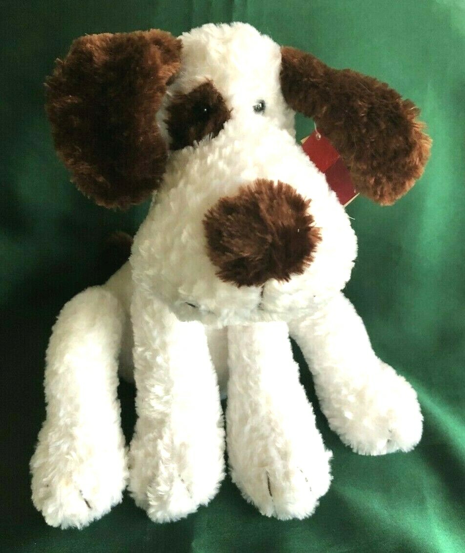 RUSS BERRIE  - SOFTIES COLLECTION - 6" PLUSH WHITE AND BROWN DOG - BULLSEYE