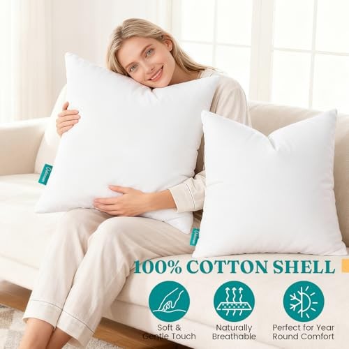 18x18 Feather Down Alternative Throw Pillow Inserts, 100% Cotton 18x18 Inch 2