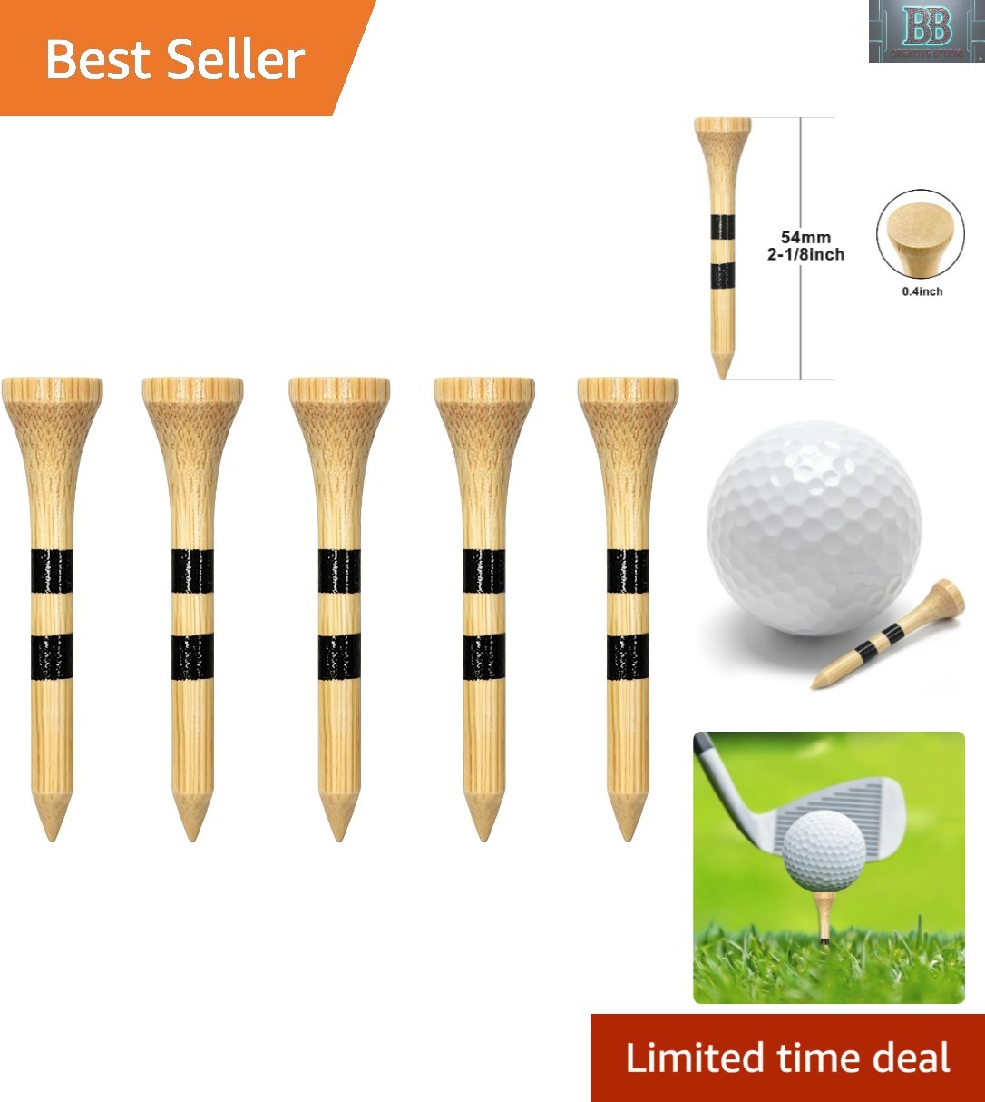 100 Count Natural Hardwood Wooden Golf Tees, Assorted Sizes & Colors Available