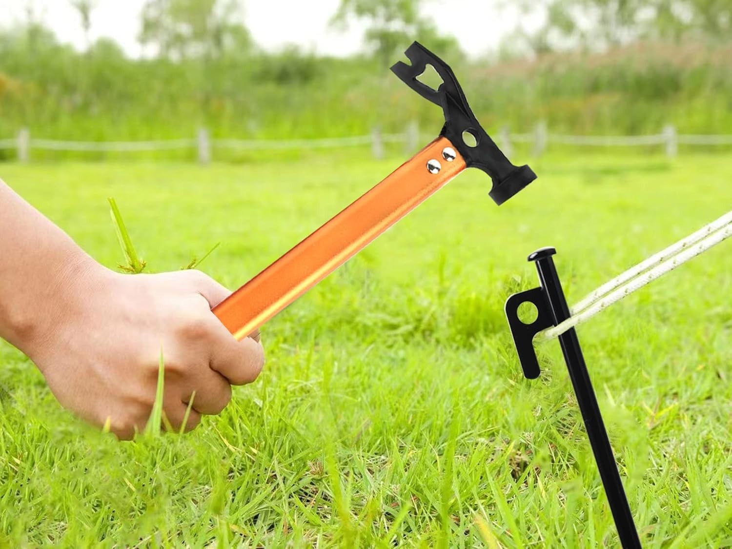 Bright Orange 12" Camping Hammer - Lightweight, 3-in-1 Functionality for Hikers