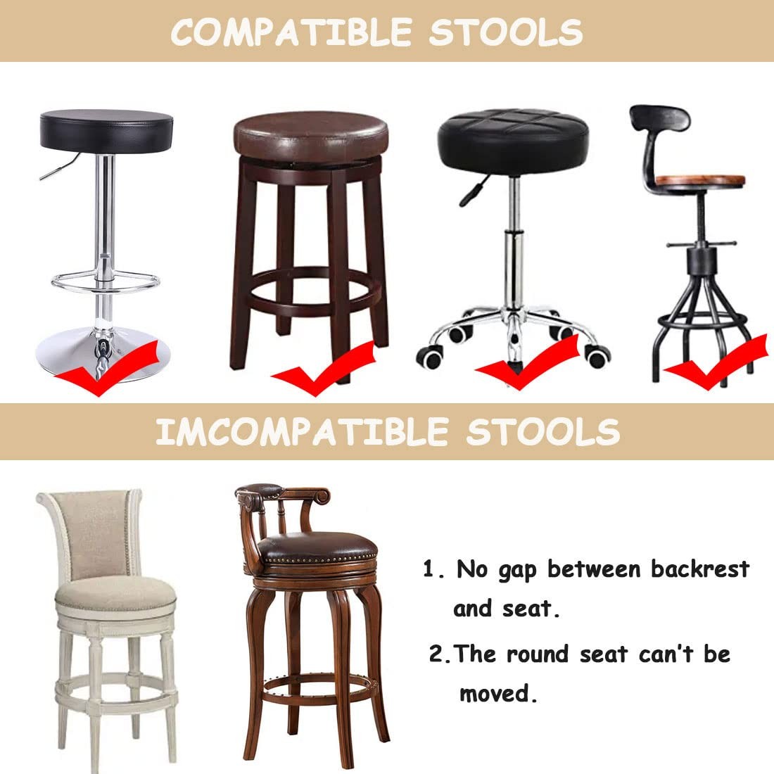 Round Stool Covers 4 Pack Round Bar Stool Covers with Elastic Stretch Barstoo...