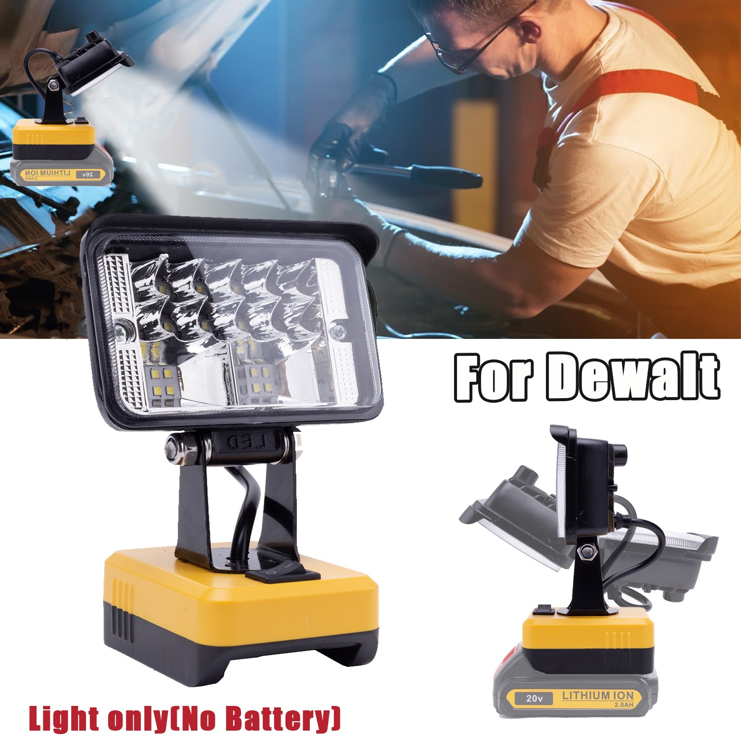 For Dewalt 20V Battery Flood Light Flashlight Tool Only Outdoor LED Worklight