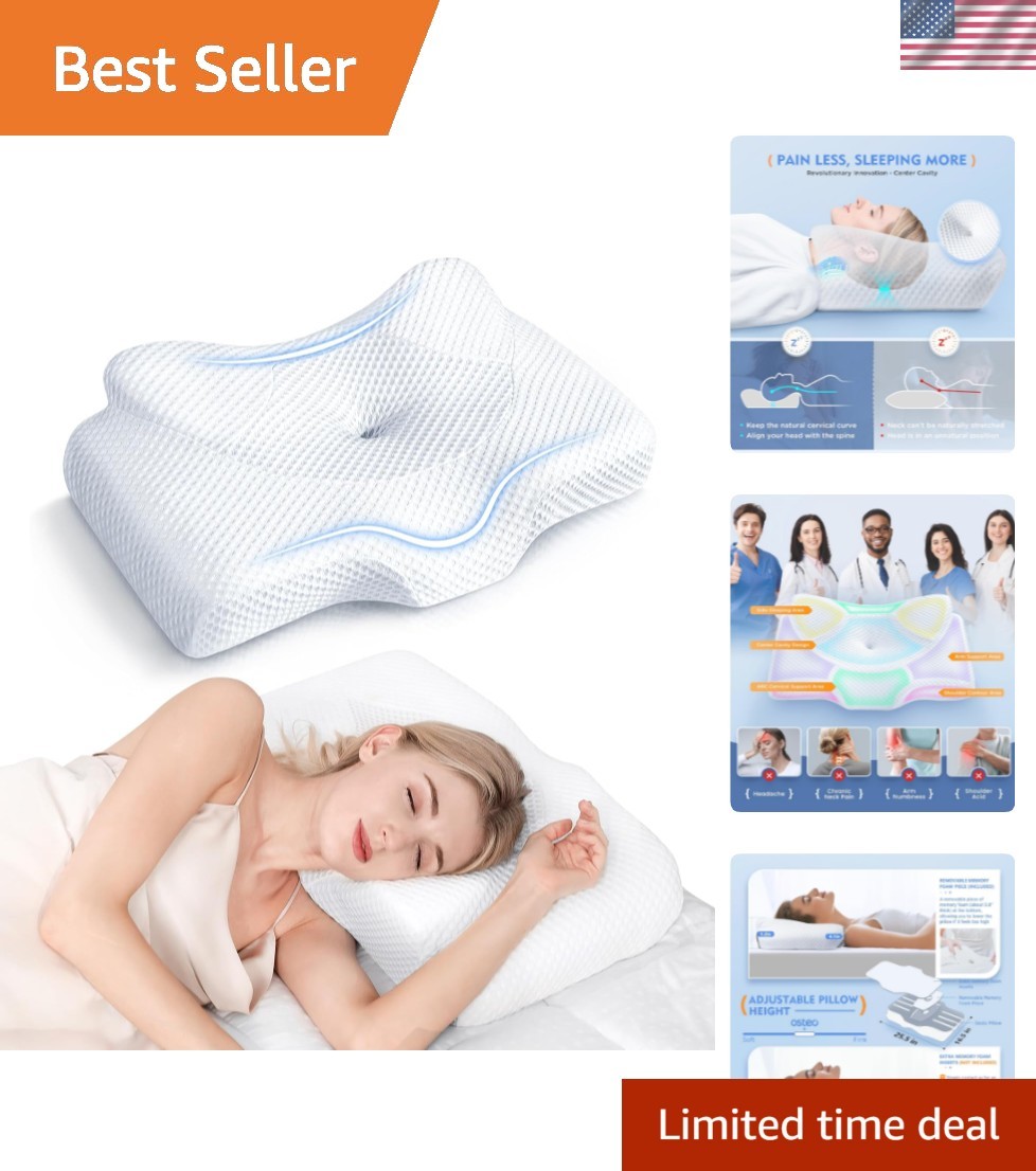 Cervical Pillow for Neck Pain Relief, Hollow Design Odorless Memory Foam Pill...