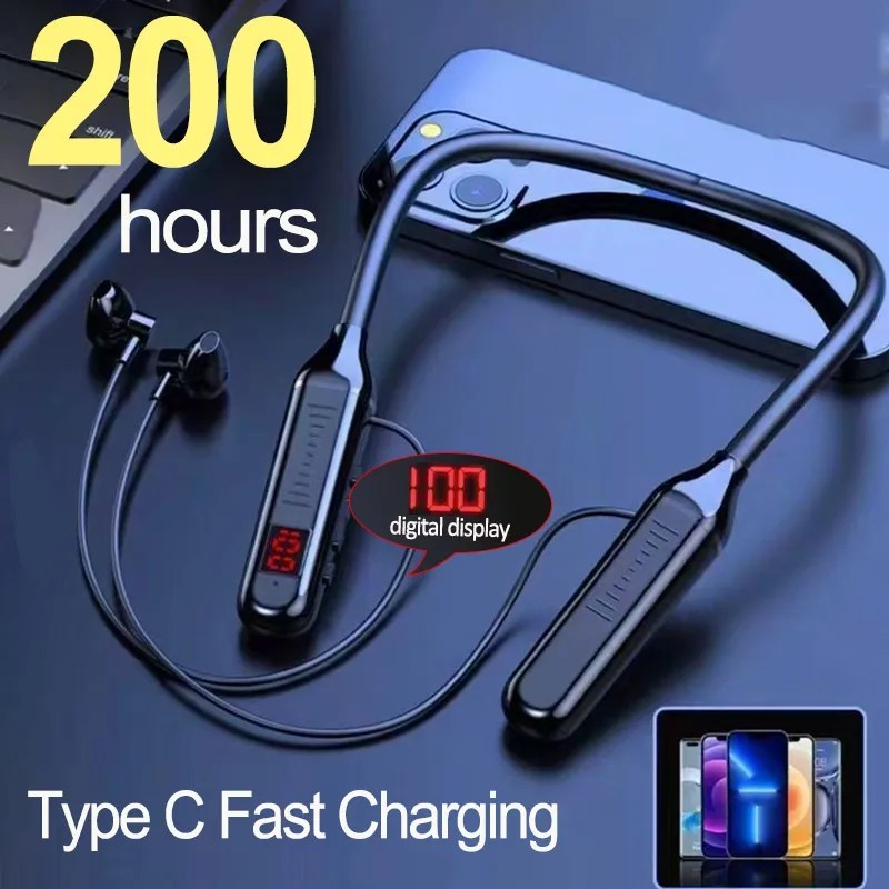 Wireless Bluetooth 5.3 Neckband Headphones Mic Headset Stereo Earbuds Earphone