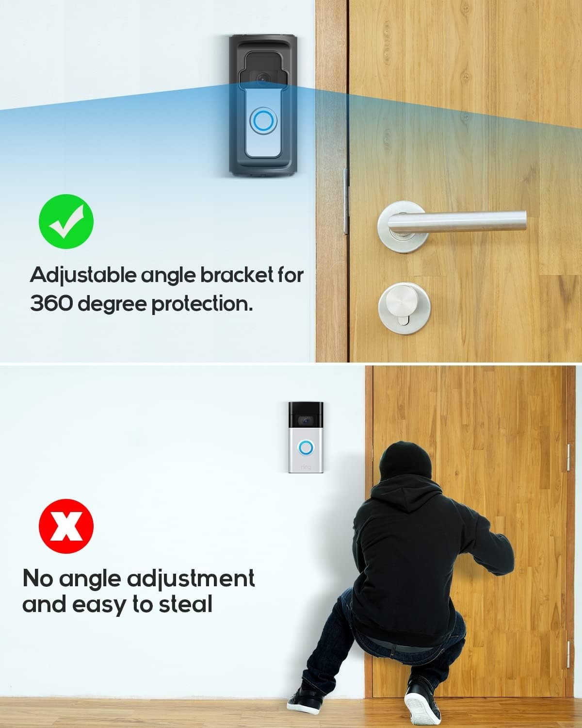 Doorbell Mount Adjustable Angle Holder for Ring Battery Doorbell Anti Theft