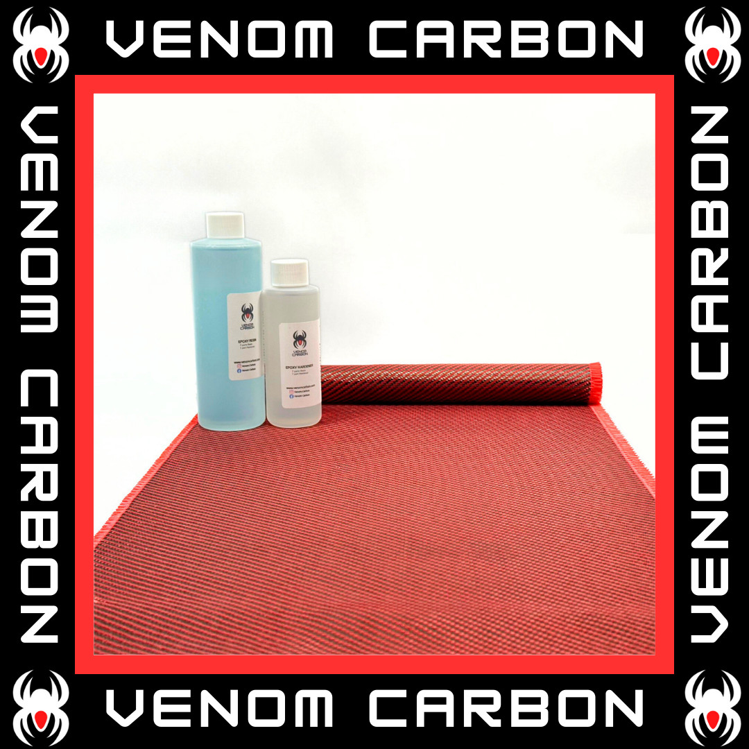12" x 5FT Twill Weave Red Hybrid Carbon Fiber Fabric Cloth Resin Kit