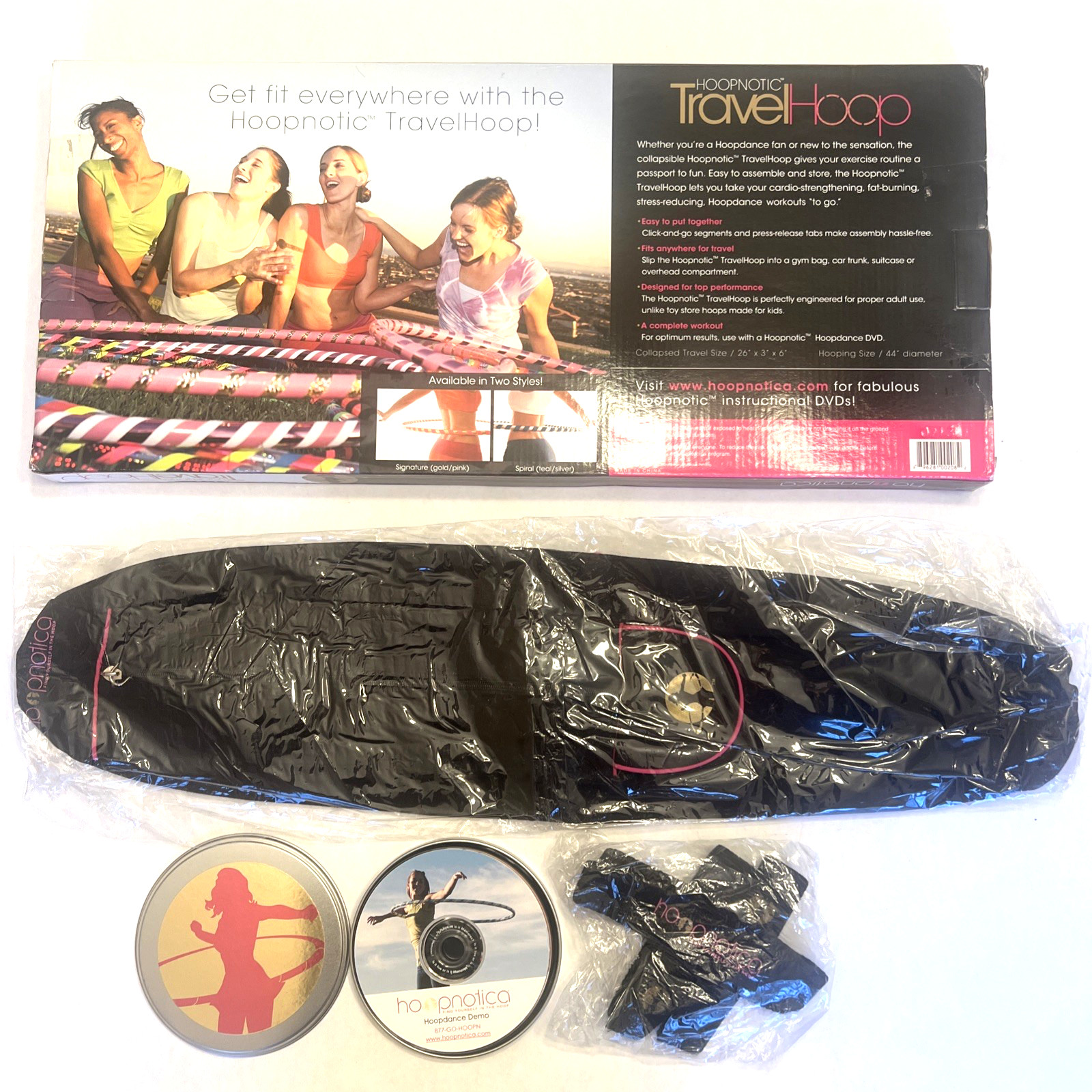 New in Box Hoopnotic Travel Hoop Exercise Kit w Instructional Video & Travel Bag