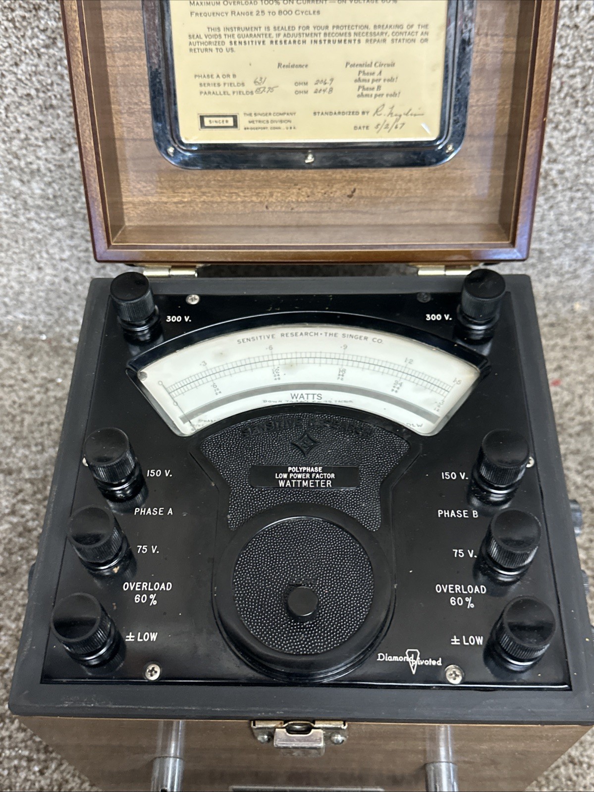 VINTAGE SENSITIVE RESEARCH SINGLE PHASE WATTMETER PDLW Nice !!