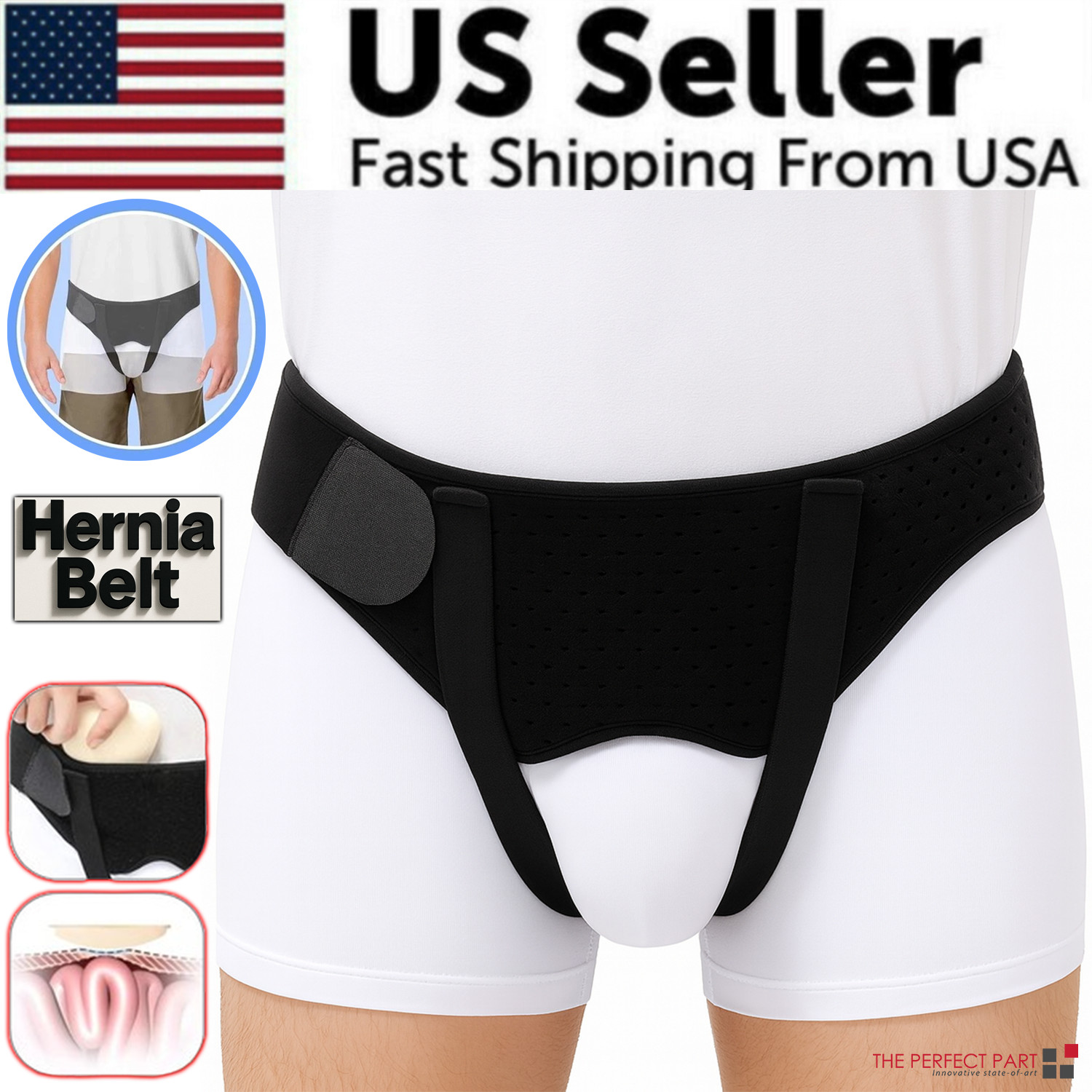 Hernia Support Belt Men Truss For Inguinal With 2 Removable Compression Pads US