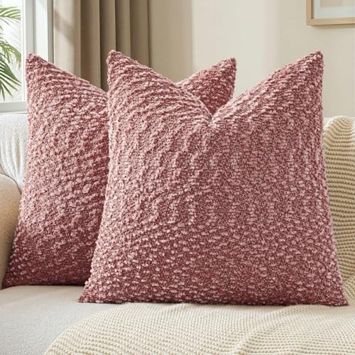 Pillow Covers Set of 2 with Plush Cluster Texture 18" x 18" (Pack of 2) Pink