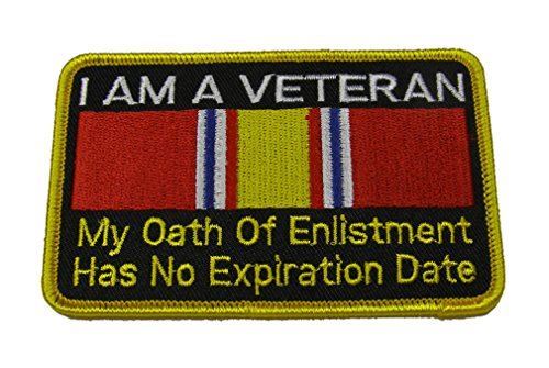 I AM A VETERAN OATH OF ENLISTMENT NO EXPIRATION DATE PATCH W/ NATIONAL DEFENSE