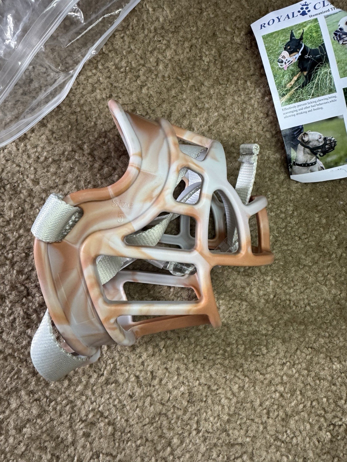 Royal Claws TPR Basket Muzzle Orange/White Size 5 Adjustable Brand New