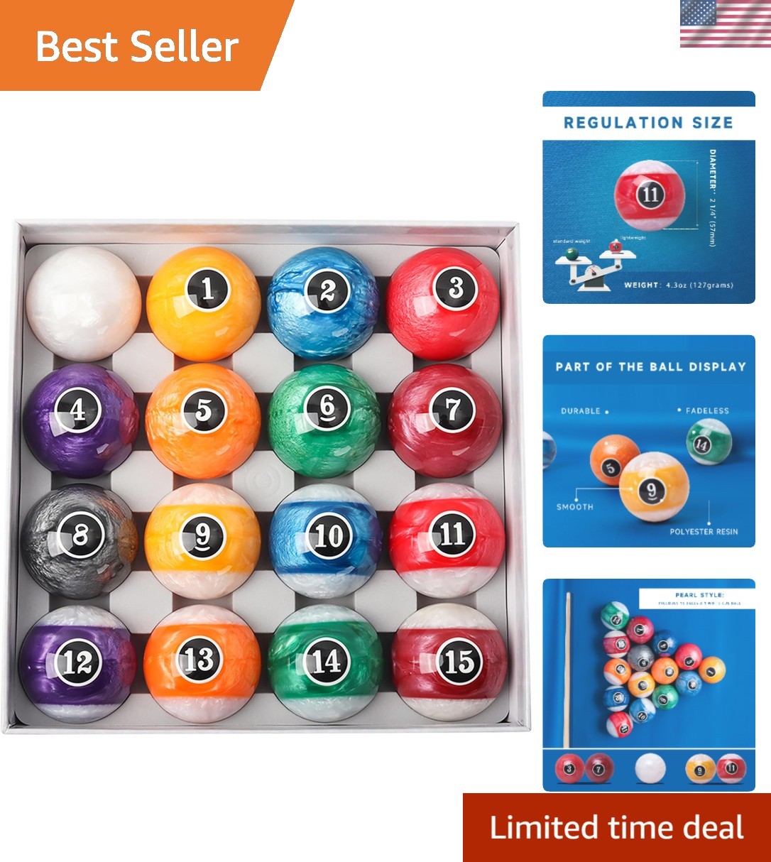 2 1/4-Inch  Billiard Balls Set of 16 - Professional Quality & Design