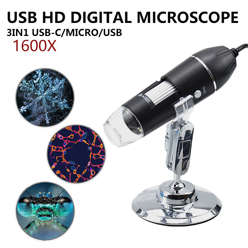 1600X 8LED 2MP USB Digital Microscope Endoscope Zoom Camera Magnifier With Stand