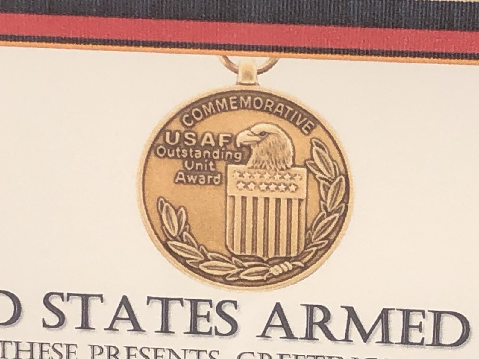 AIR FORCE OUTSTANDING UNIT AWARD COMMEMORATIVE MEDAL CERTIFICATE ~ Type 1