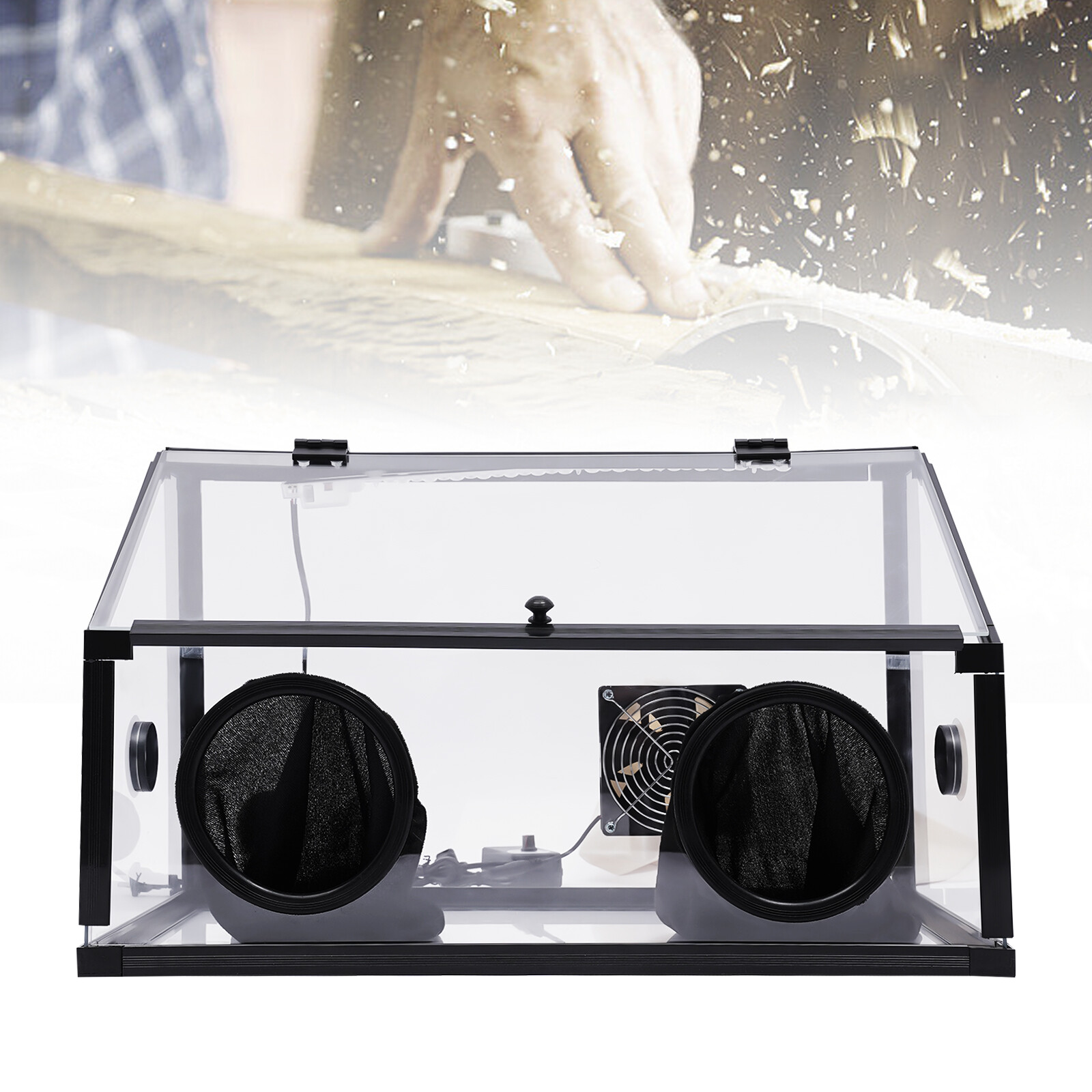 Fully Enclosed Electric Grinding Table Acrylic Cover+LED Light Polisher Dust Box