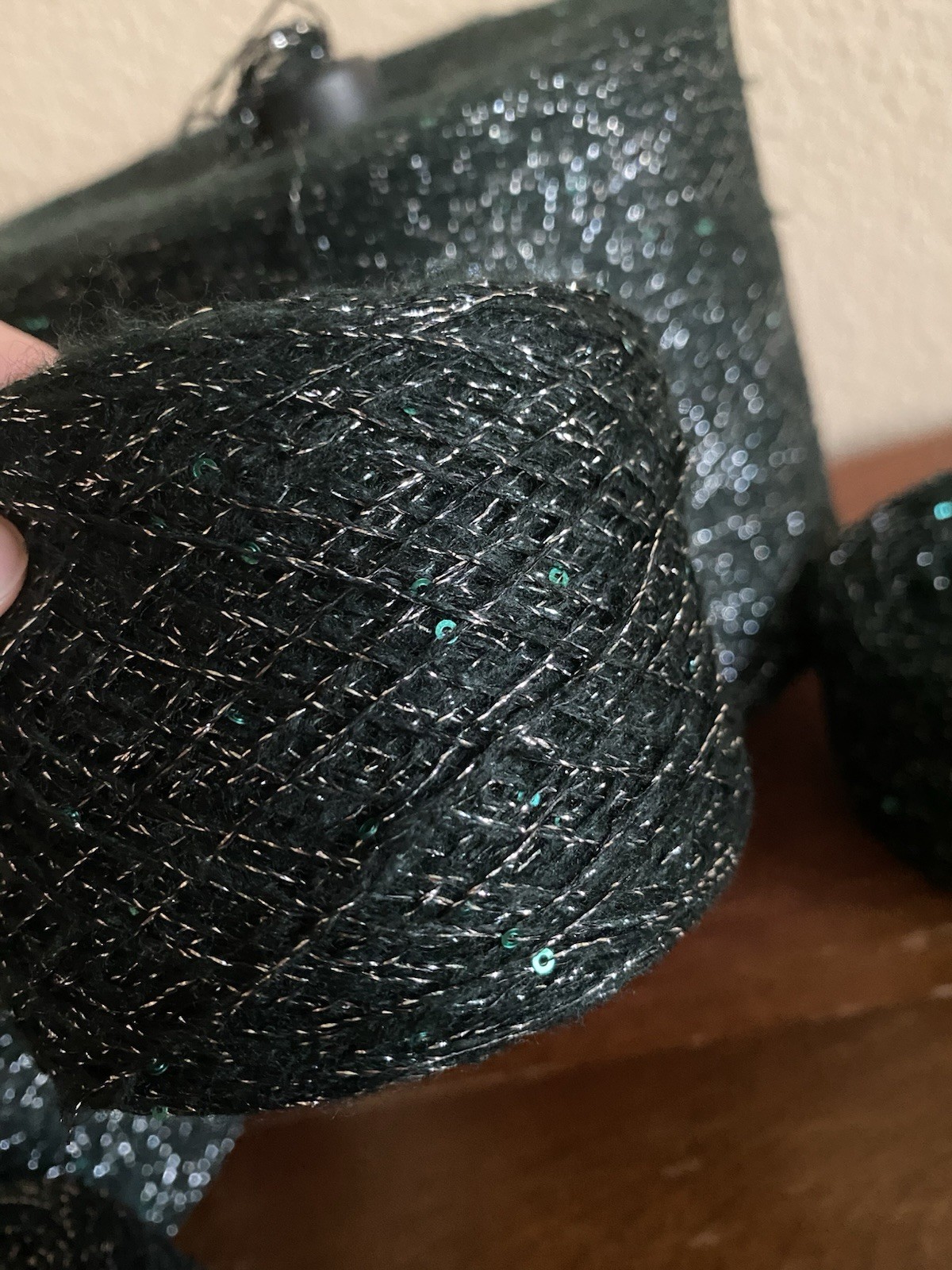 Fancy Soft 4 Skeins Dark Green Sequins Silver Glitter 200g Total #452