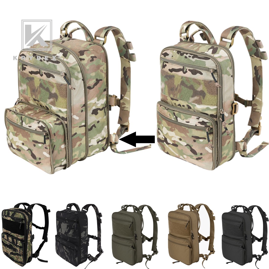 KRYDEX D3 Flatpack Tactical Backpack Multi-purposed MOLLE Rucksacks Hiking Bag