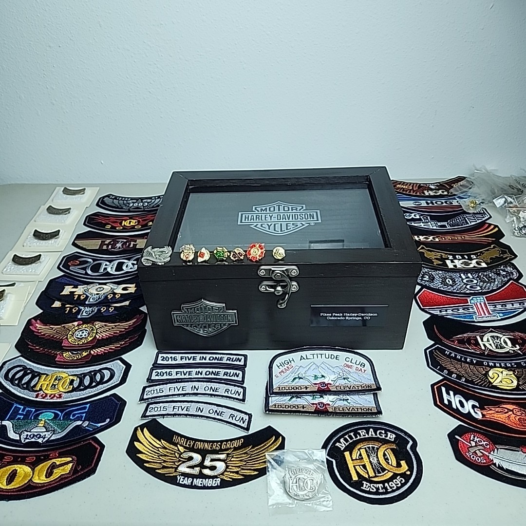Harley Davidson Lot of HOG Owners Group Patches & Pins With Limited Edition Box