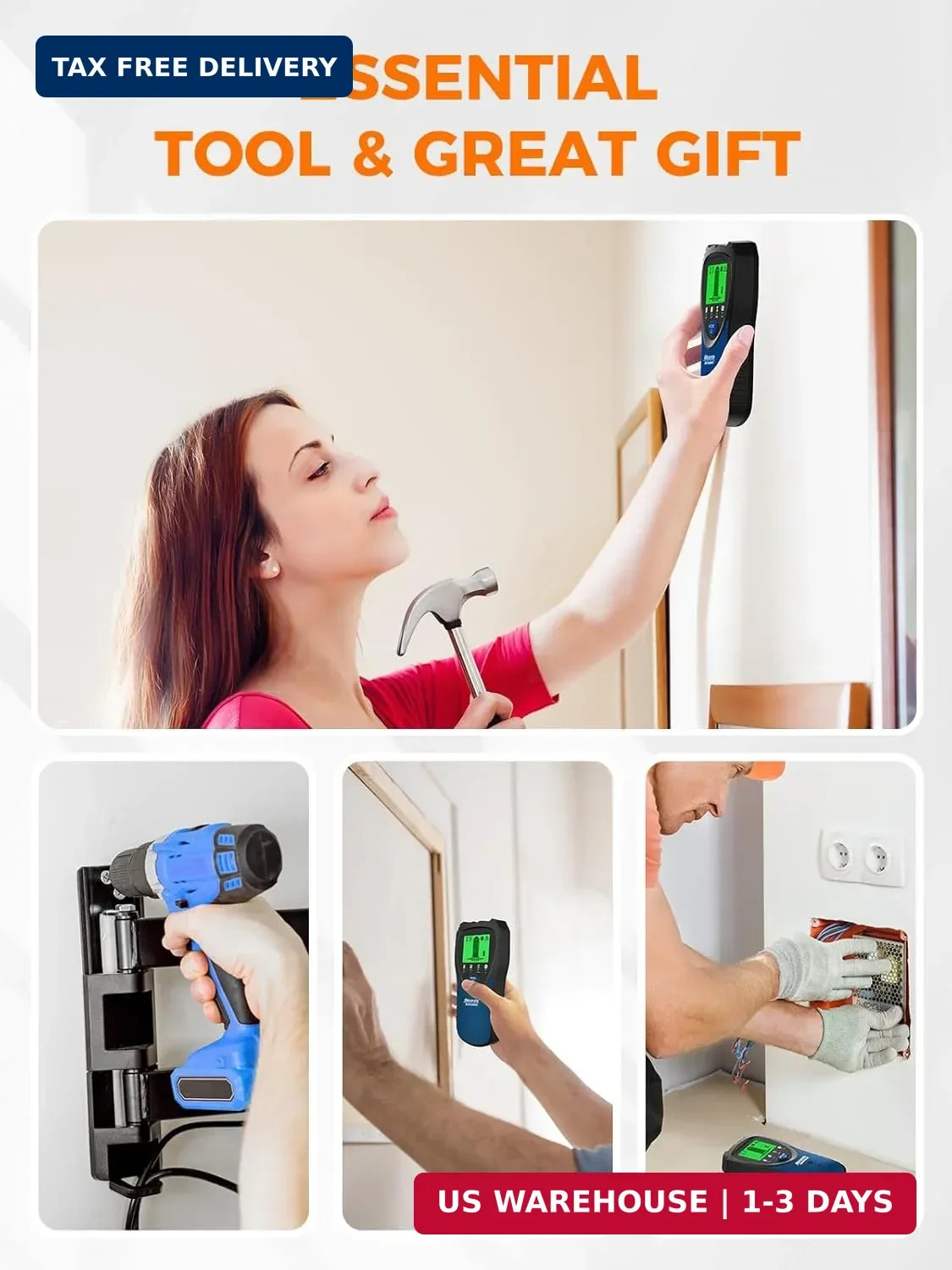 5-in-1 Stud Finder with LCD Display, Wall Scanner for Studs, Metal, AC