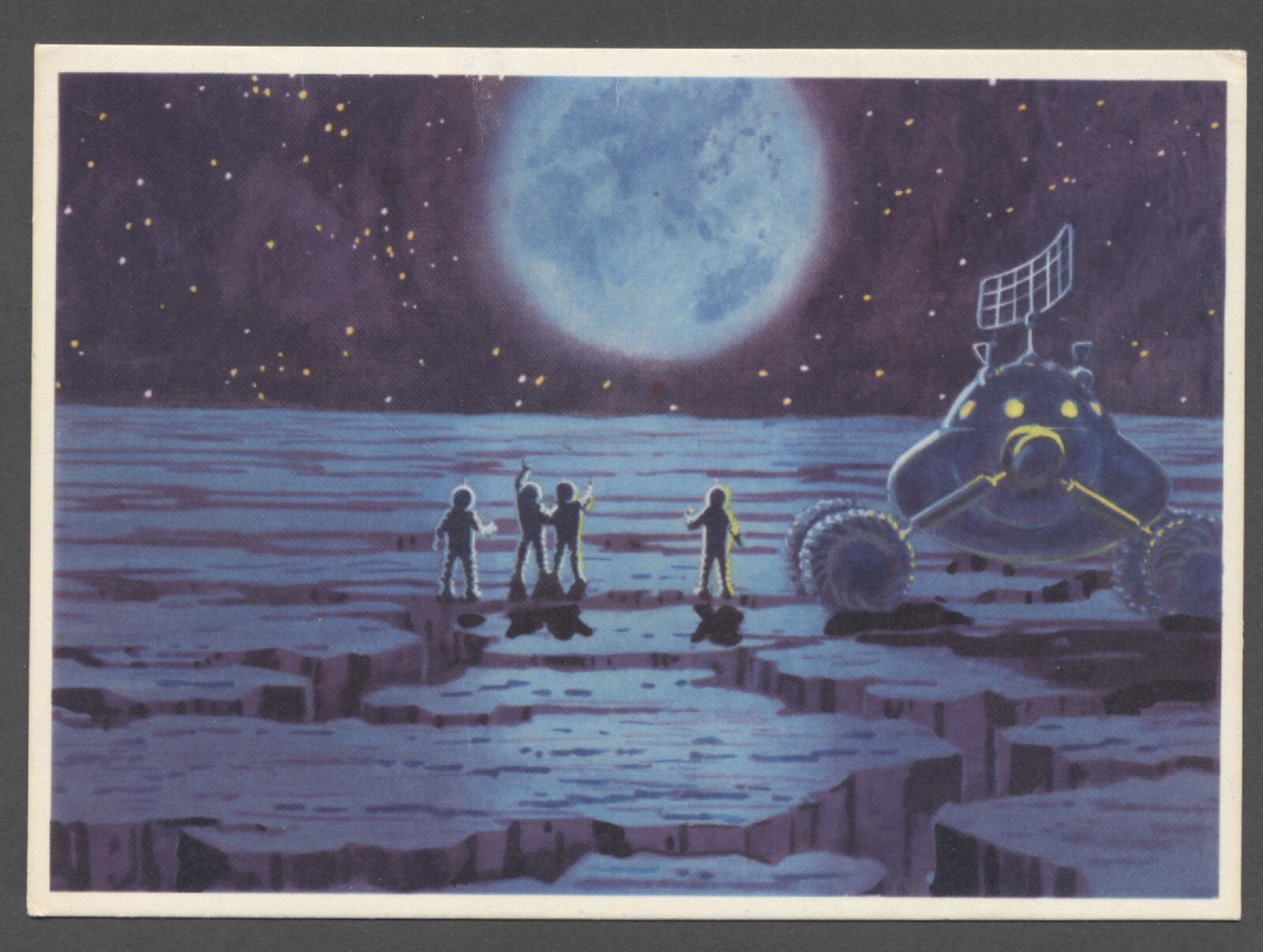 1966 Cosmonauts Space Station on Moon Leonov & Sokolov art vintage postcard