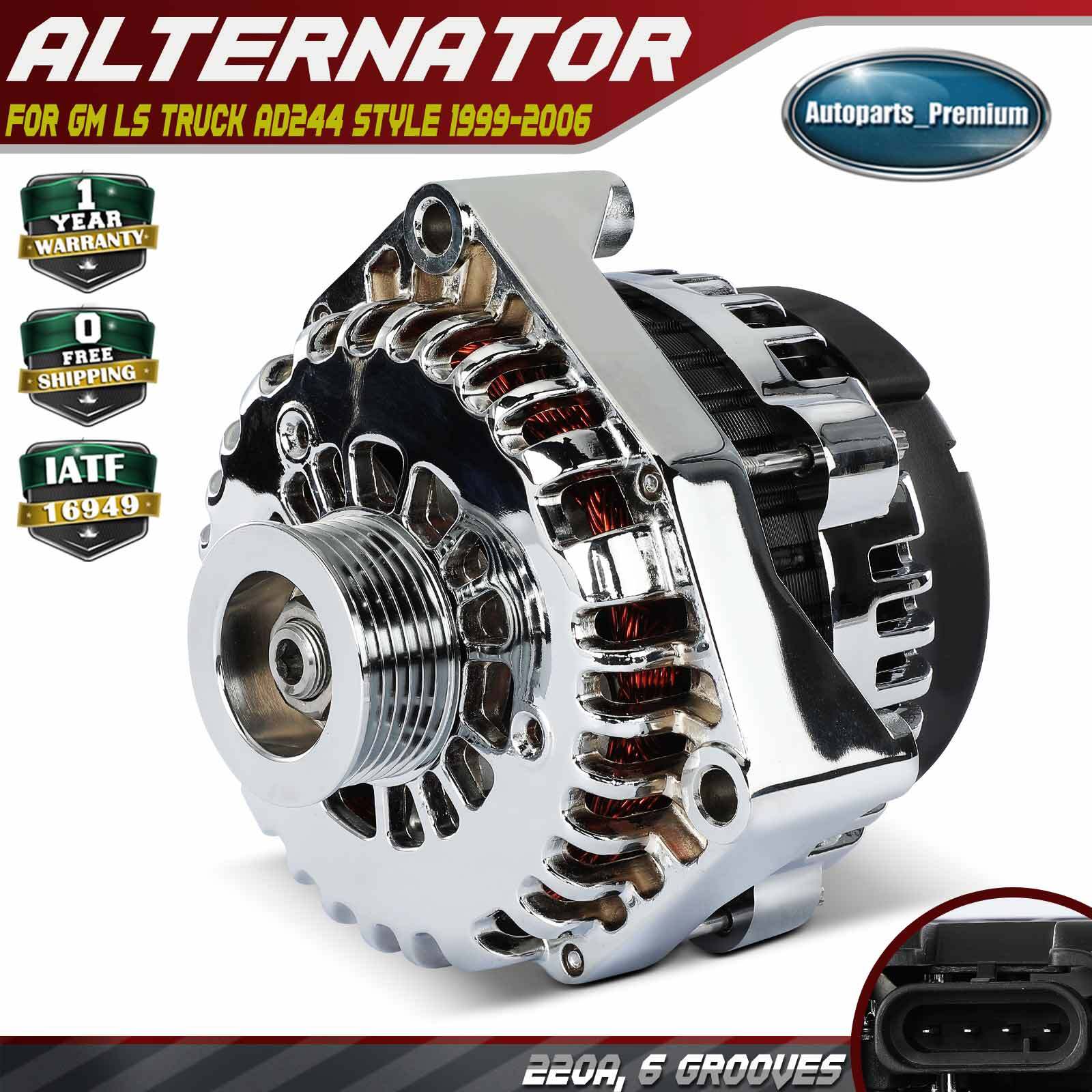 Chrome Alternator for GM LS Truck AD244 Style 1999-2006 220 Amp 12 Volt 6 Groove