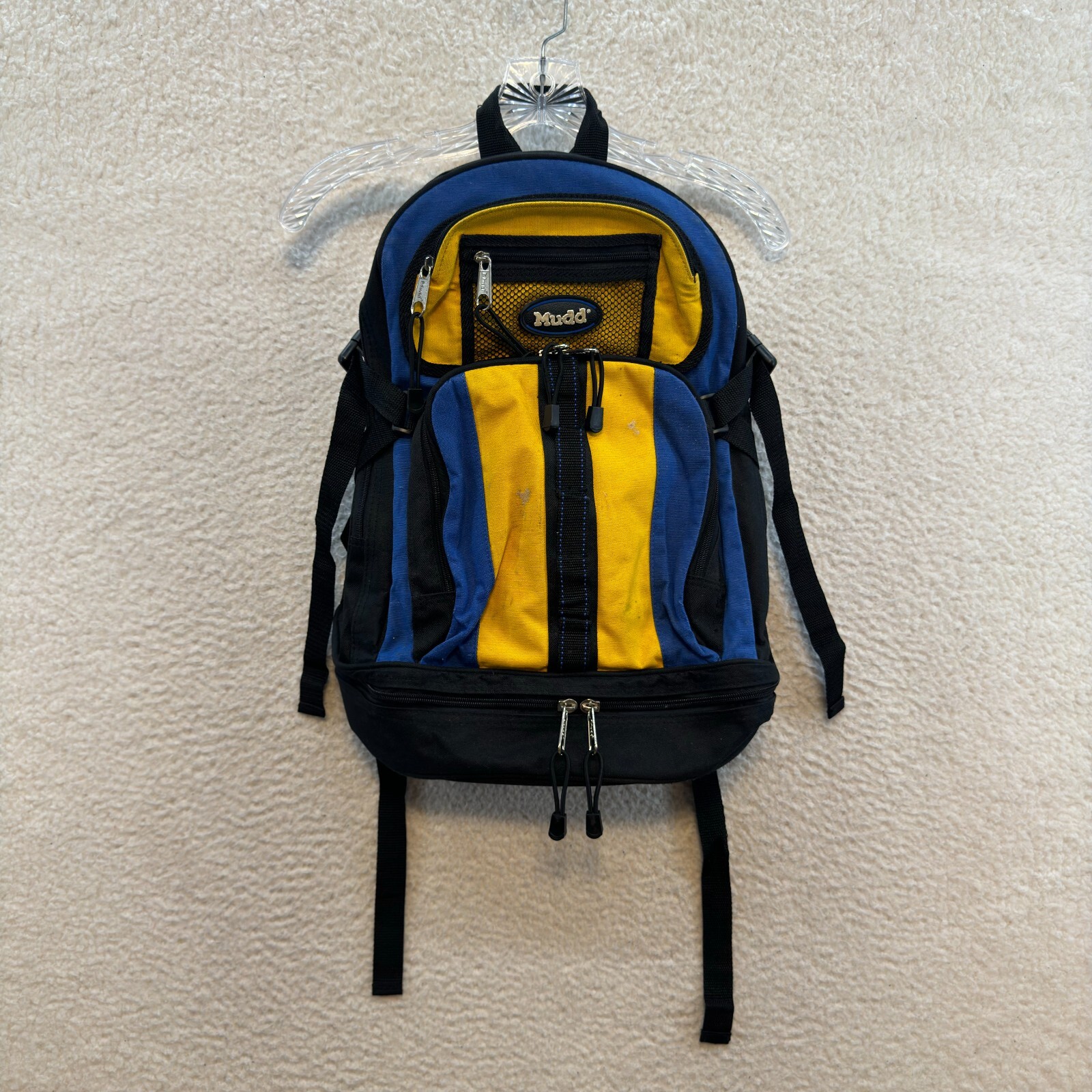 90s Y2K Vintage Mudd Backpack Blue Yellow Sporty Gorpcore Utility Camping Hiking