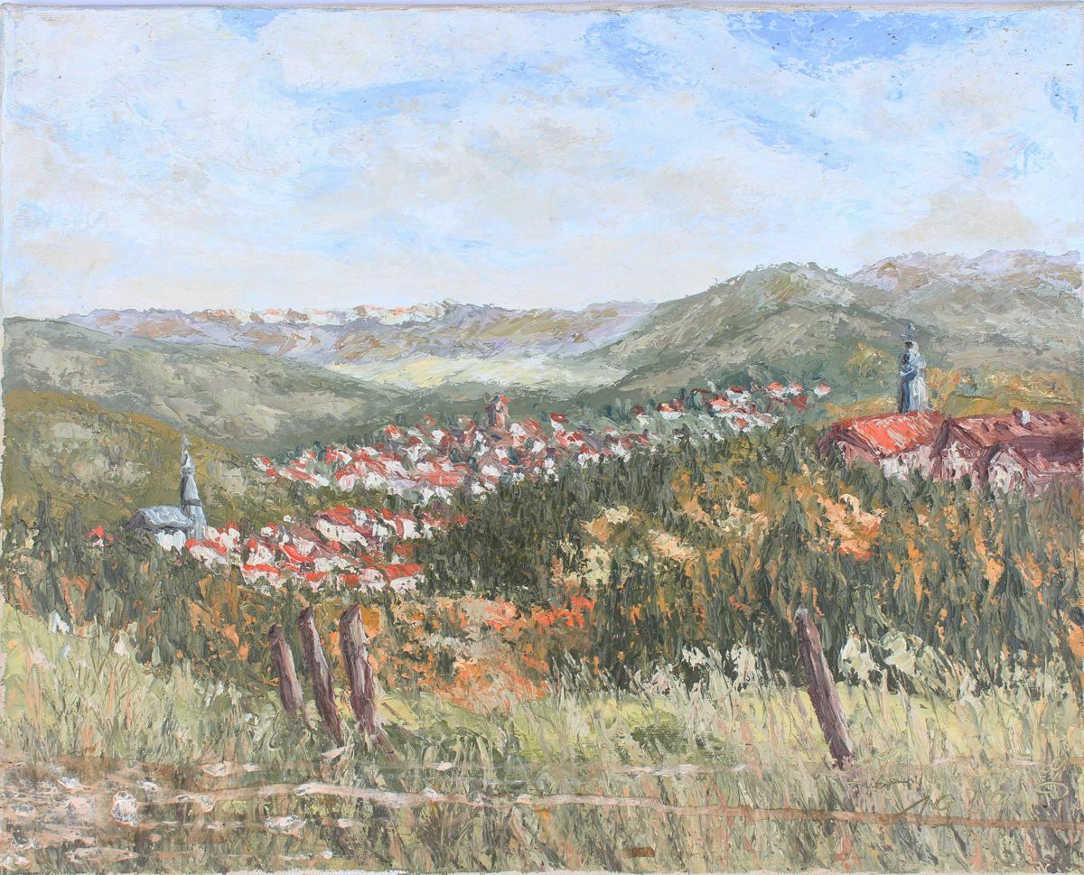 Waldfischbach (Palatinate) General View Painting Signed and (19)79 Dated