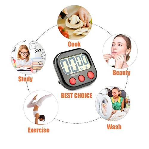 2 Pack Digital Kitchen Timer Big LCD Screen Loud Alarm Strong Black+red